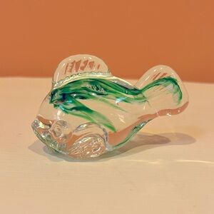 Clear & Teal Green Glass Fish 4” Long x 3” Tall